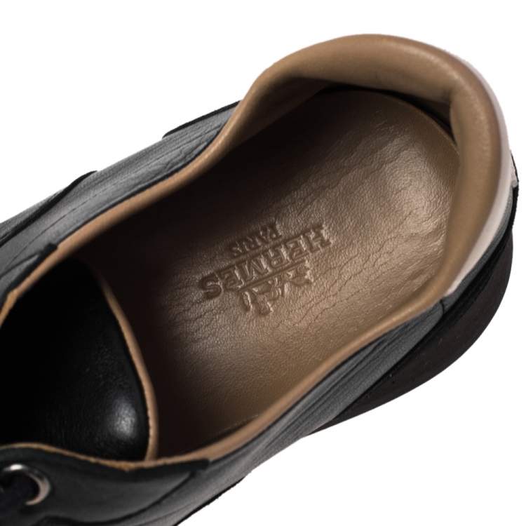 Pre Owned Hermes Black Leather Quick Low Top Sneakers Size 38.5