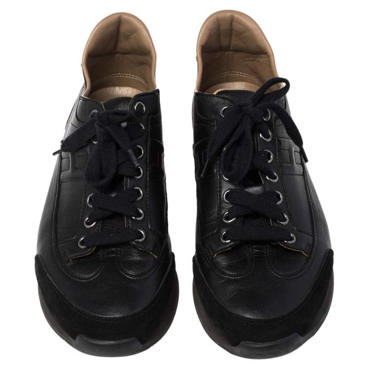 Pre Owned Hermes Black Leather Quick Low Top Sneakers Size 38.5
