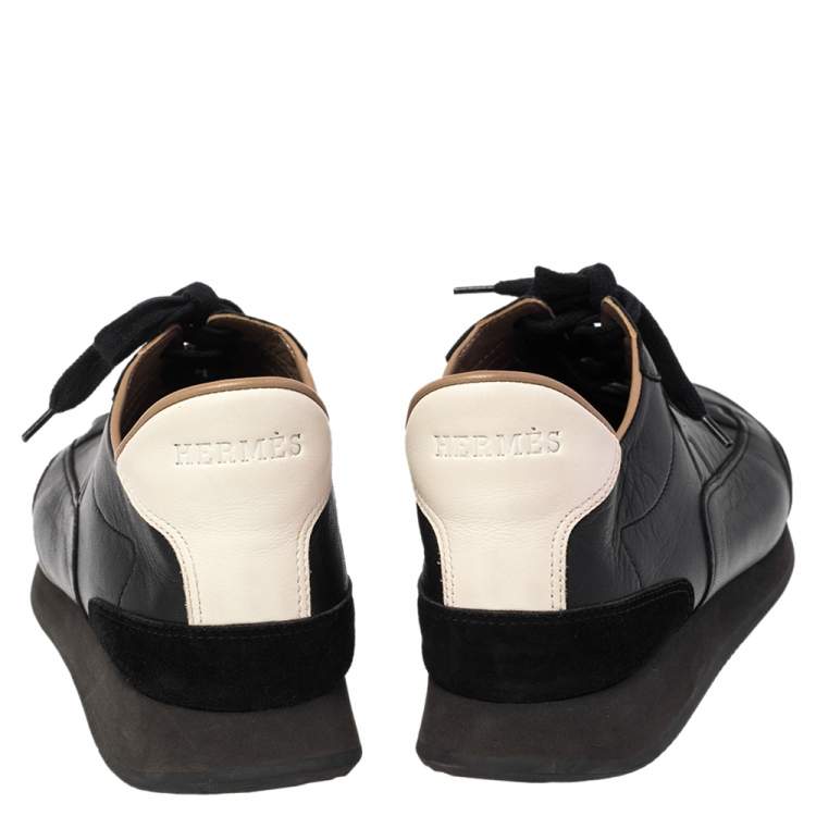 Pre Owned Hermes Black Leather Quick Low Top Sneakers Size 38.5
