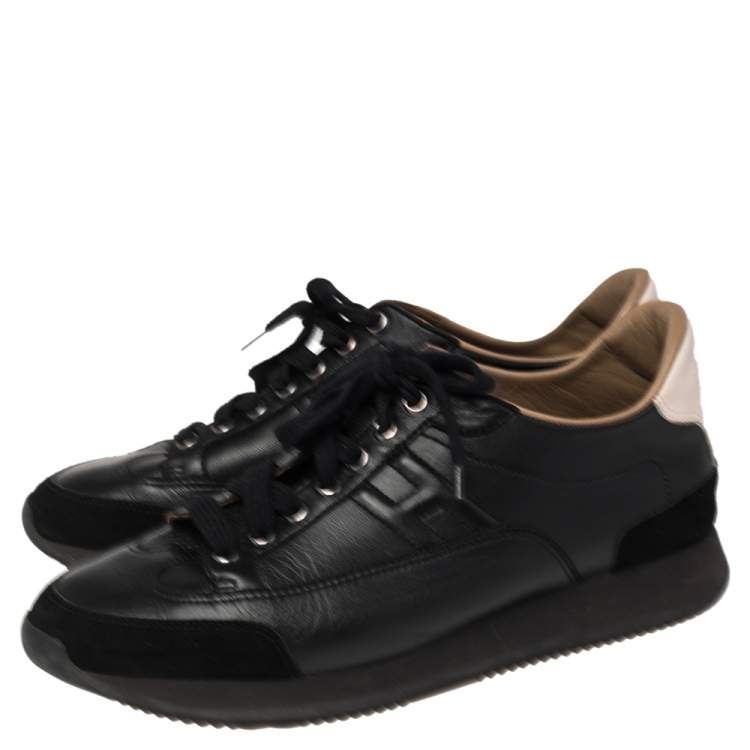 Pre Owned Hermes Black Leather Quick Low Top Sneakers Size 38.5