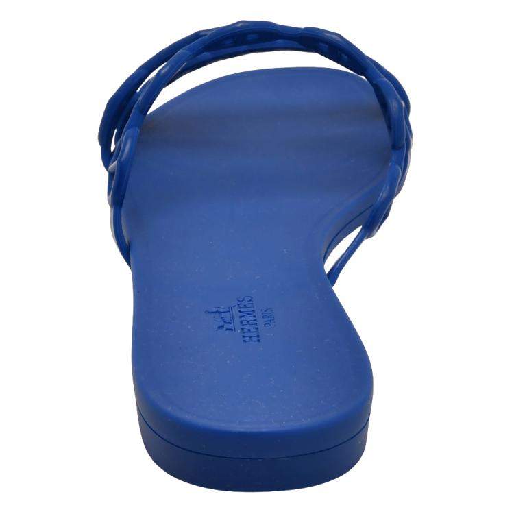 Pre Owned Hermes Blue Rubber D'ancre Chaine Rivage Flat Sandals EU 40