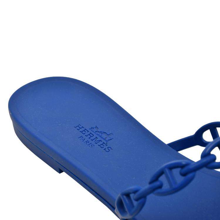 Pre Owned Hermes Blue Rubber D'ancre Chaine Rivage Flat Sandals EU 40