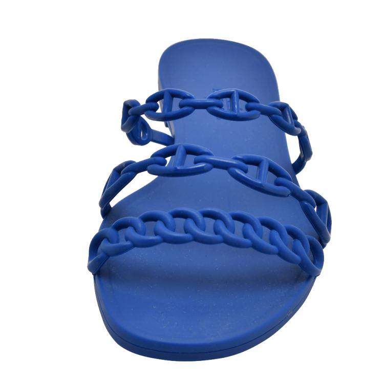 Pre Owned Hermes Blue Rubber D'ancre Chaine Rivage Flat Sandals EU 40