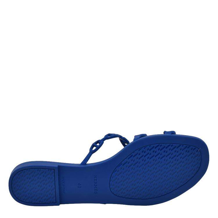 Pre Owned Hermes Blue Rubber D'ancre Chaine Rivage Flat Sandals EU 40