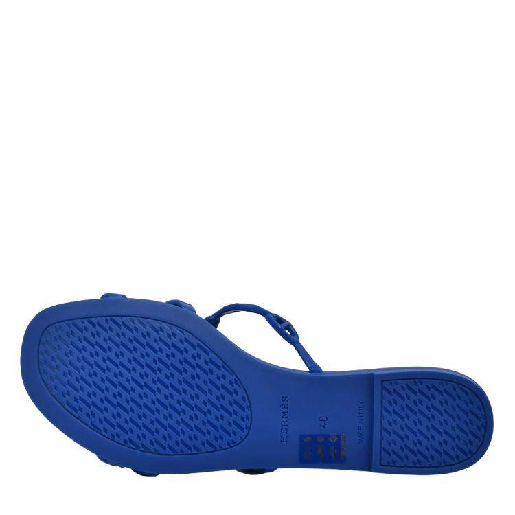 Pre Owned Hermes Blue Rubber D'ancre Chaine Rivage Flat Sandals EU 40