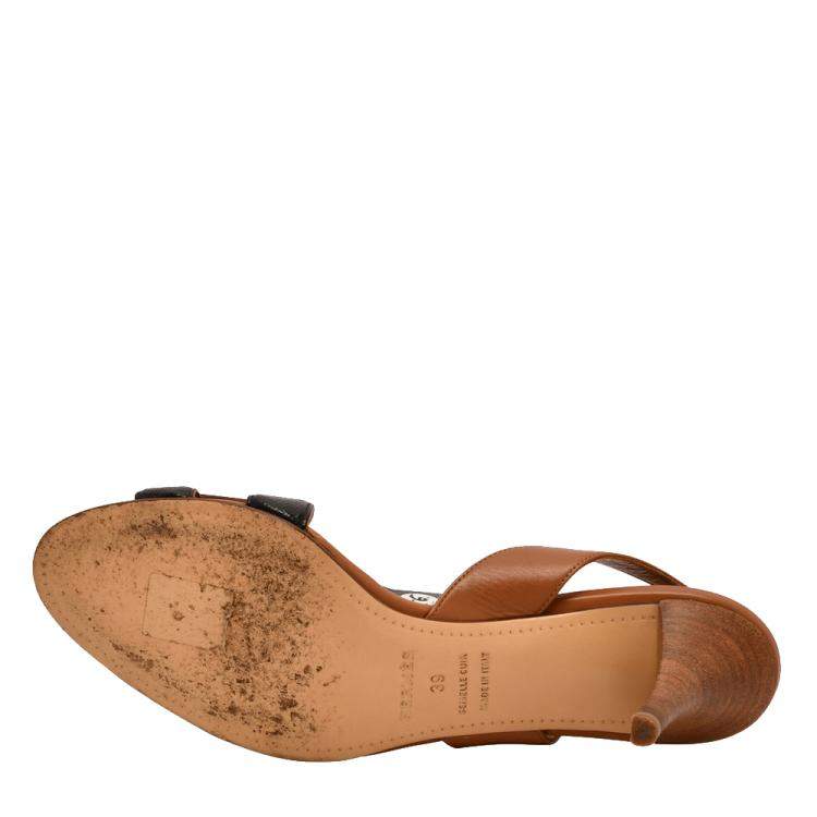 Pre Owned Hermes Brown Leather Night Slingback Sandals Size EU 39