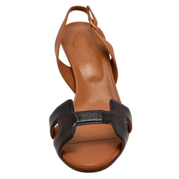 Pre Owned Hermes Brown Leather Night Slingback Sandals Size EU 39