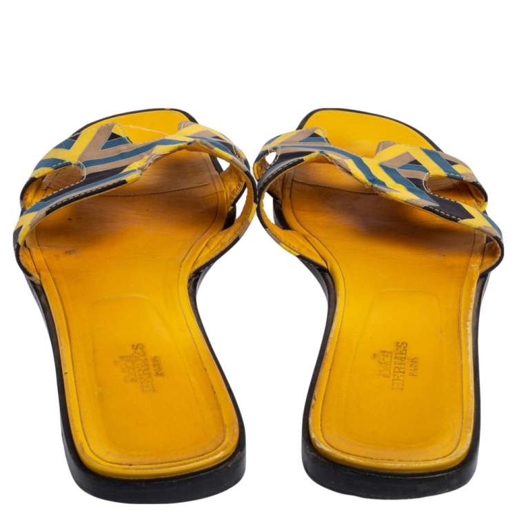 Pre Owned Hermes Multicolor Fabric Oran Flats Size 40