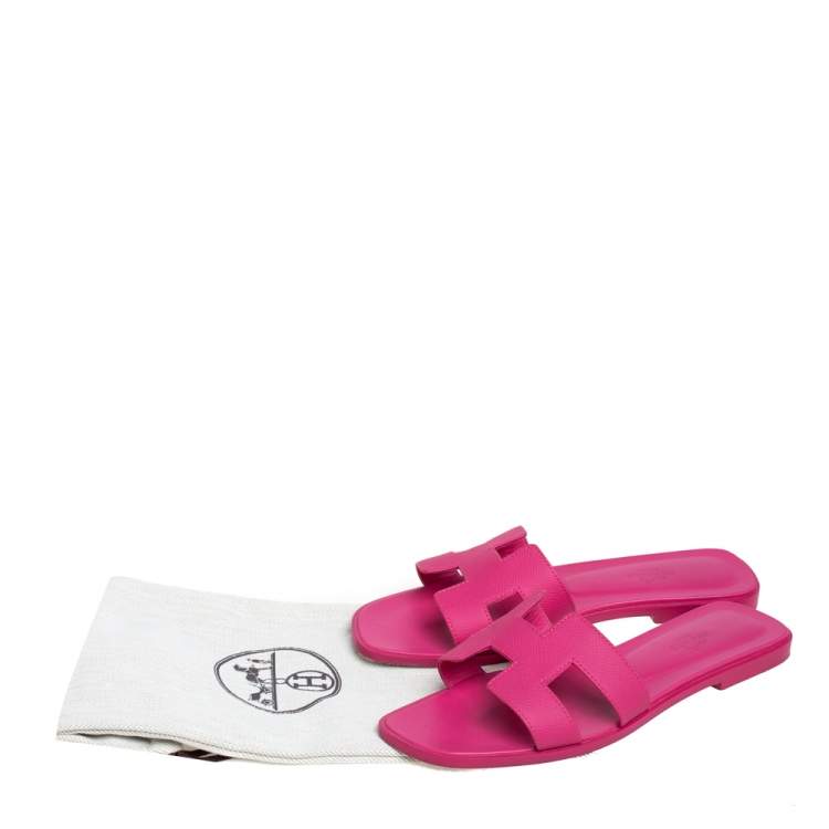 Pre Owned Hermes Pink Leather Oran Flats Size 38