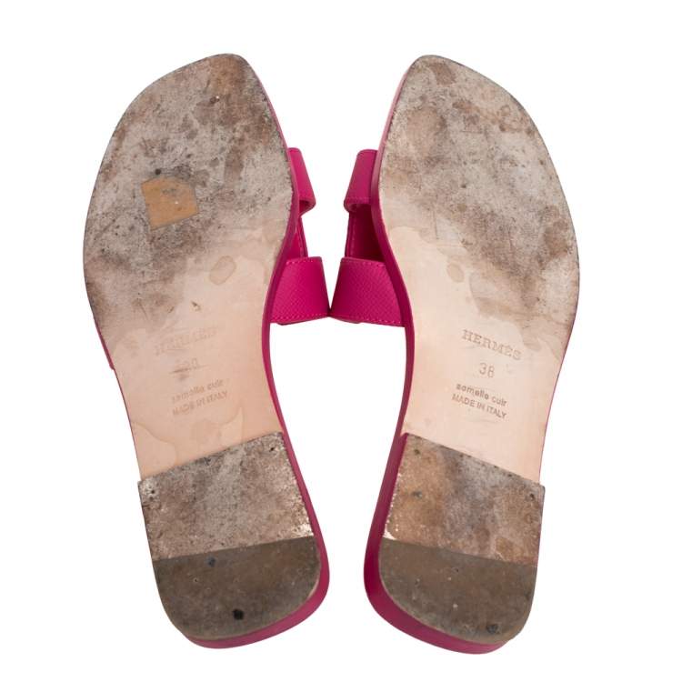 Pre Owned Hermes Pink Leather Oran Flats Size 38