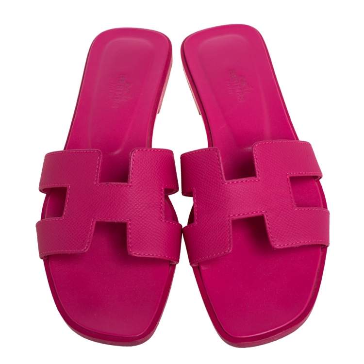 Pre Owned Hermes Pink Leather Oran Flats Size 38