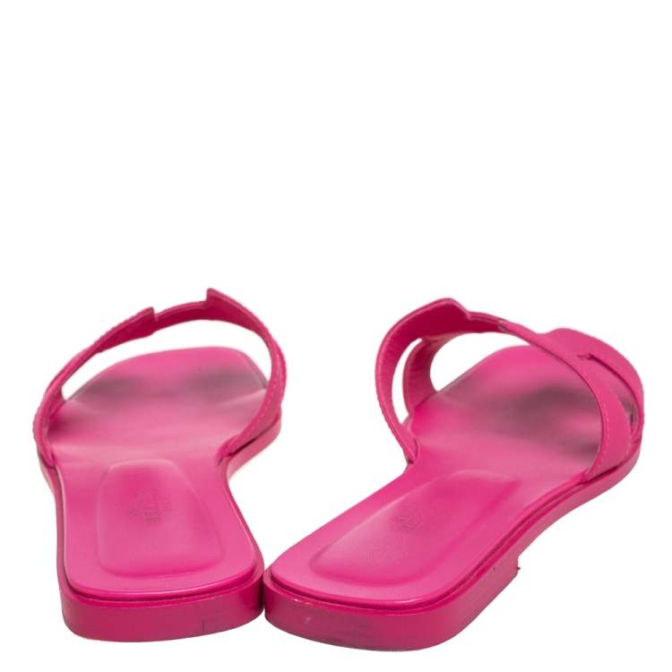 Pre Owned Hermes Pink Leather Oran Flats Size 38