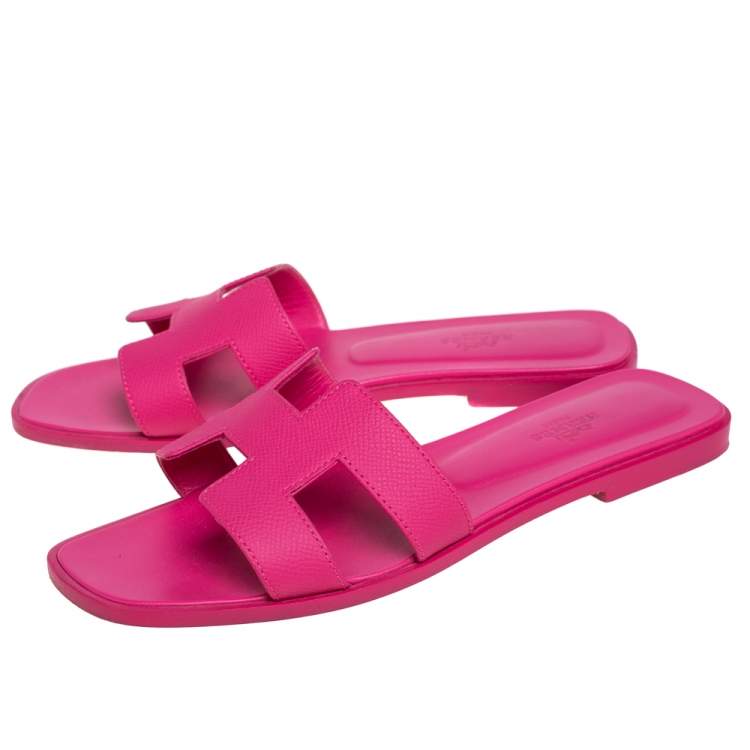 Pre Owned Hermes Pink Leather Oran Flats Size 38