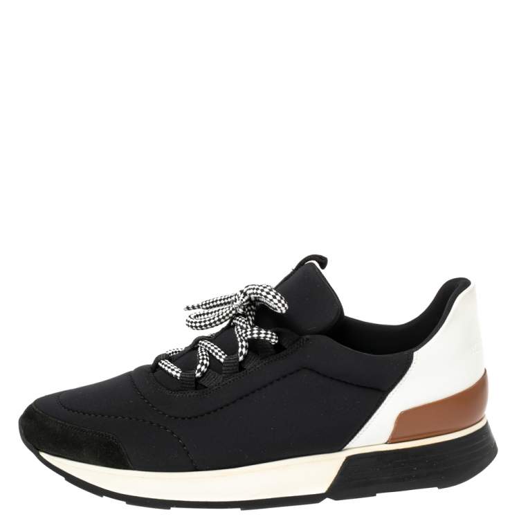 Pre Owned Hermés Black/White Fabric And Leather Miles Low Top Sneakers Size 38