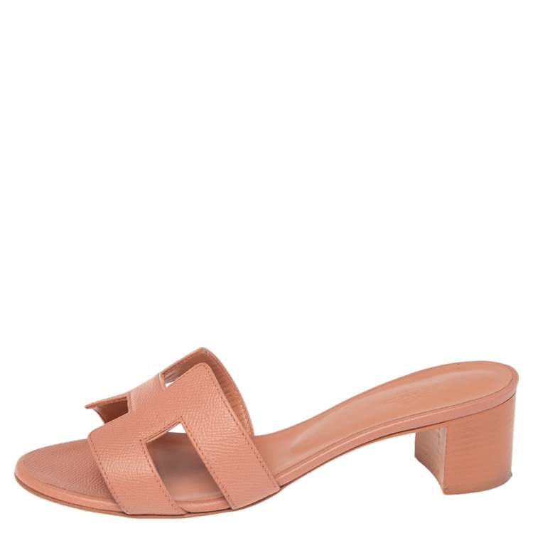 Hermes Rose Aube Epsom Leather Oasis Slide Sandals Size 37 Hermes