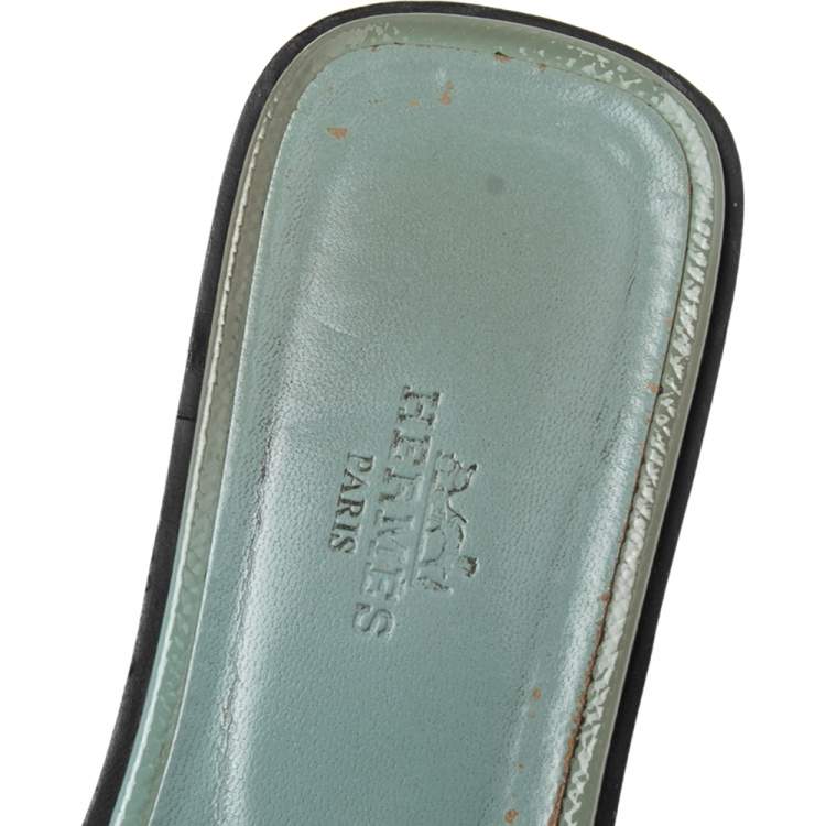 Pre Owned Hermes Blue Patent Leather Oran Flats Size 38