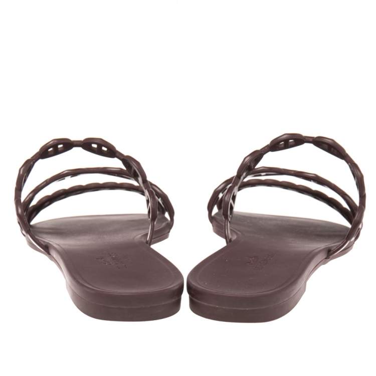 Pre Owned Hermes Burgundy Rubber D'ancre Chaine Rivage Flats Size 36