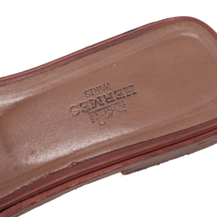Pre Owned Hermes Brown Leather Oran Flats Size 37.5