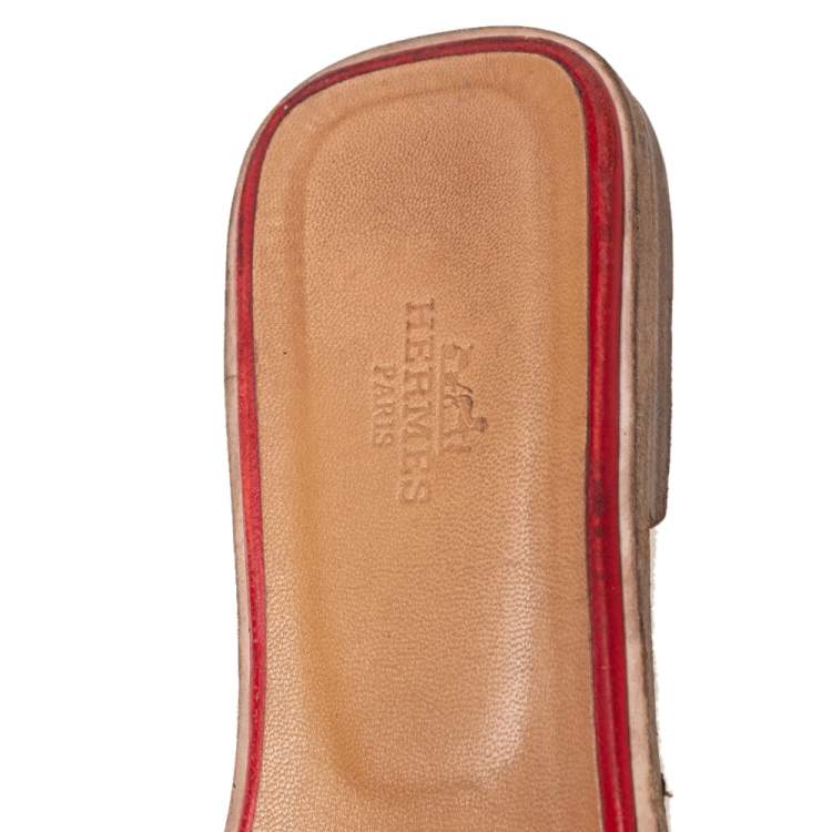 Pre Owned Hermes Red Leather Oran Flats Size 38