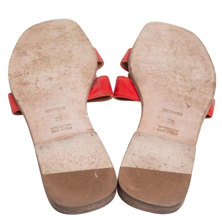 Pre Owned Hermes Red Leather Oran Flats Size 38