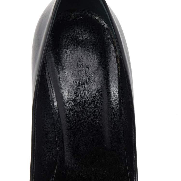 Pre Owned Hermes Black Leather Pointed Toe Pumps Size 38