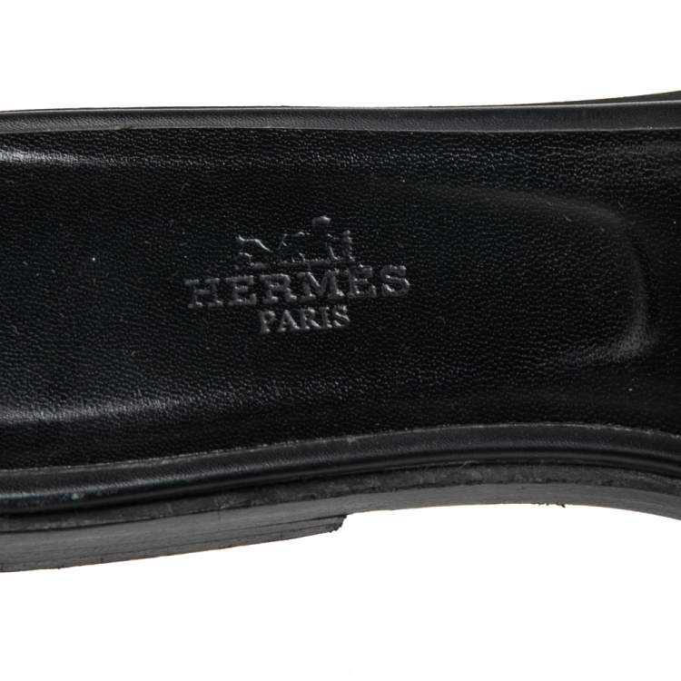 Pre Owned Hermes Black Leather H Stitched Detail Oran Flats Sandals Size 39