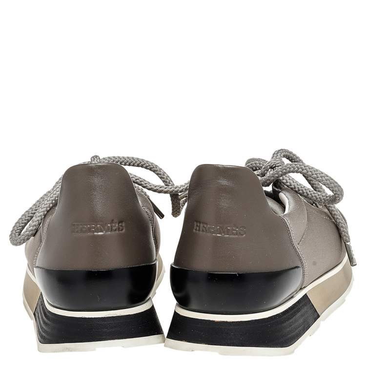 Pre Owned Hermes Multicolor Neoprene and Leather Miles Lace Up Sneakers Size 38