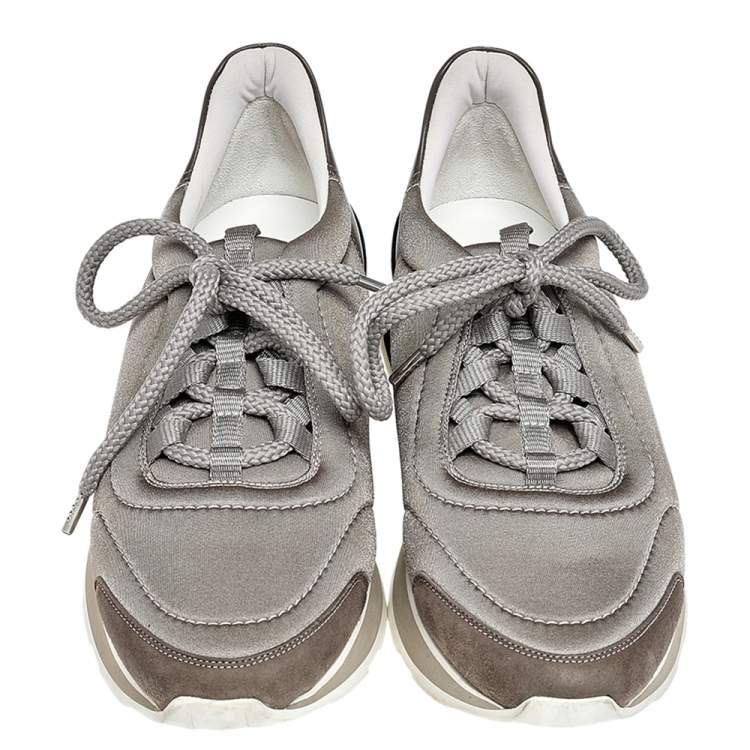 Pre Owned Hermes Multicolor Neoprene and Leather Miles Lace Up Sneakers Size 38