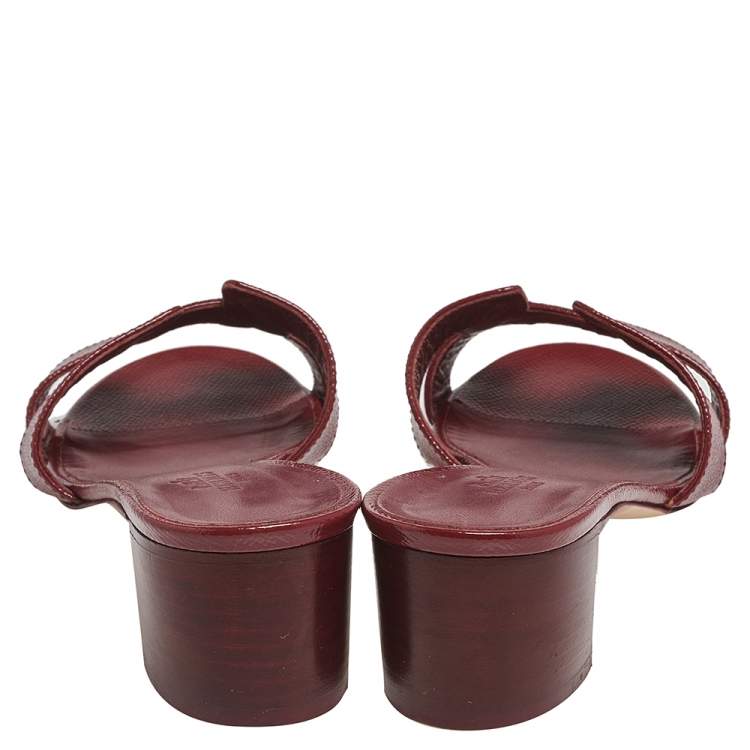Pre Owned Hermes Burgundy Patent Leather Oasis  Sandals Size 37