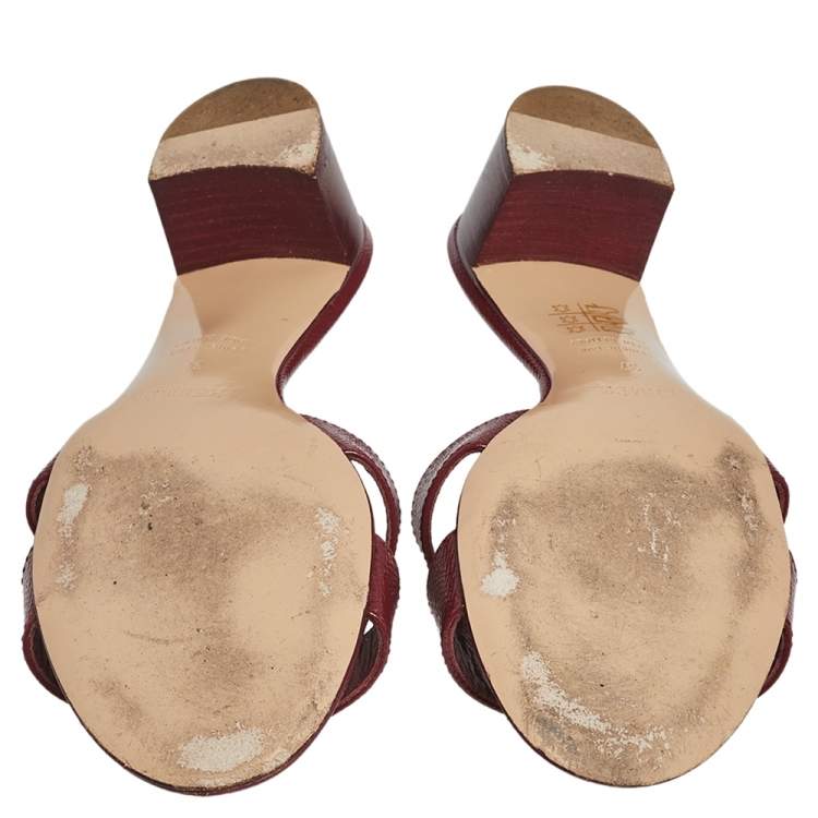 Pre Owned Hermes Burgundy Patent Leather Oasis  Sandals Size 37