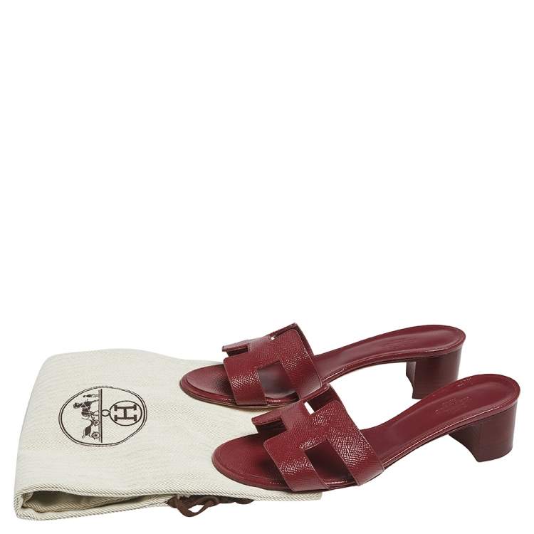 Pre Owned Hermes Burgundy Patent Leather Oasis  Sandals Size 37
