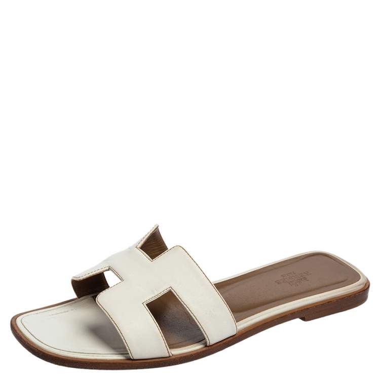 Hermes white shop flat sandals