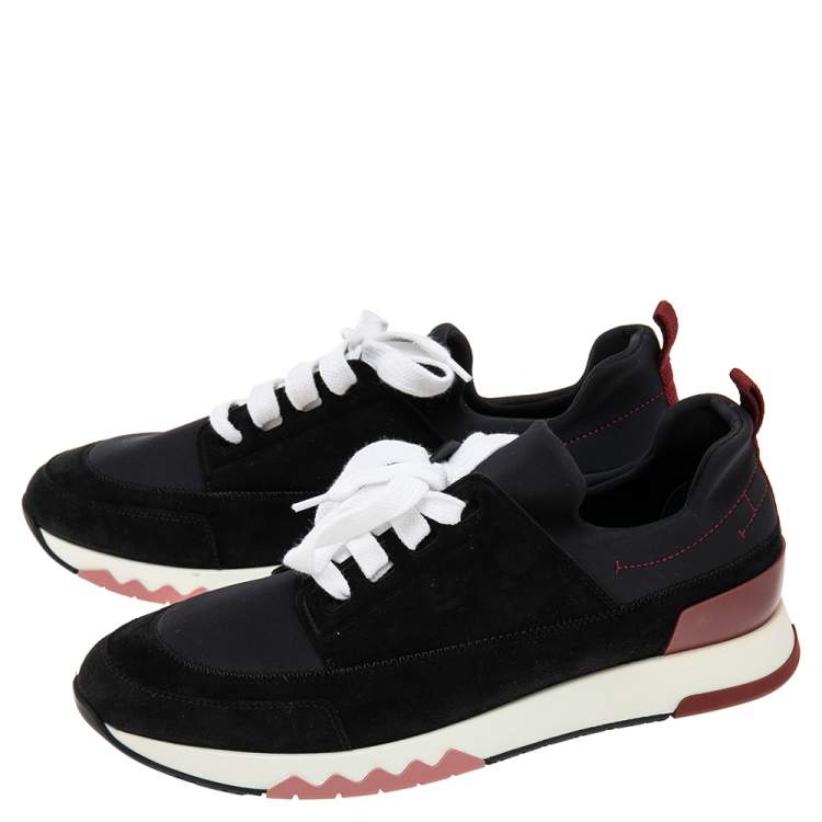 Pre Owned Hermes Black Nylon and Suede Stadium Low Top Sneakers Size 40 