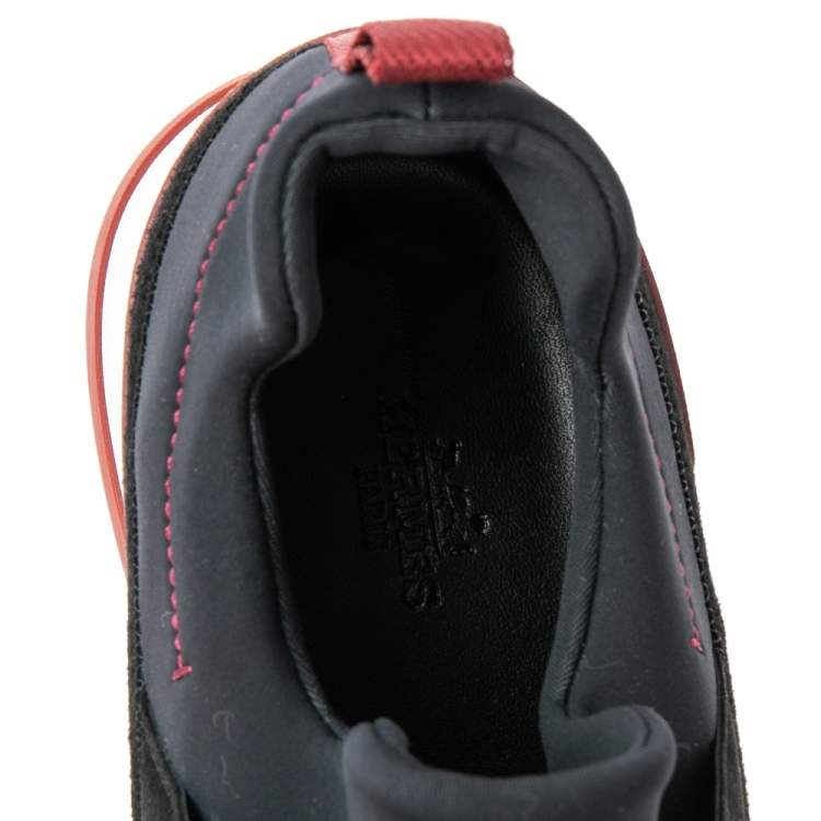Pre Owned Hermes Black Nylon and Suede Stadium Low Top Sneakers Size 40 