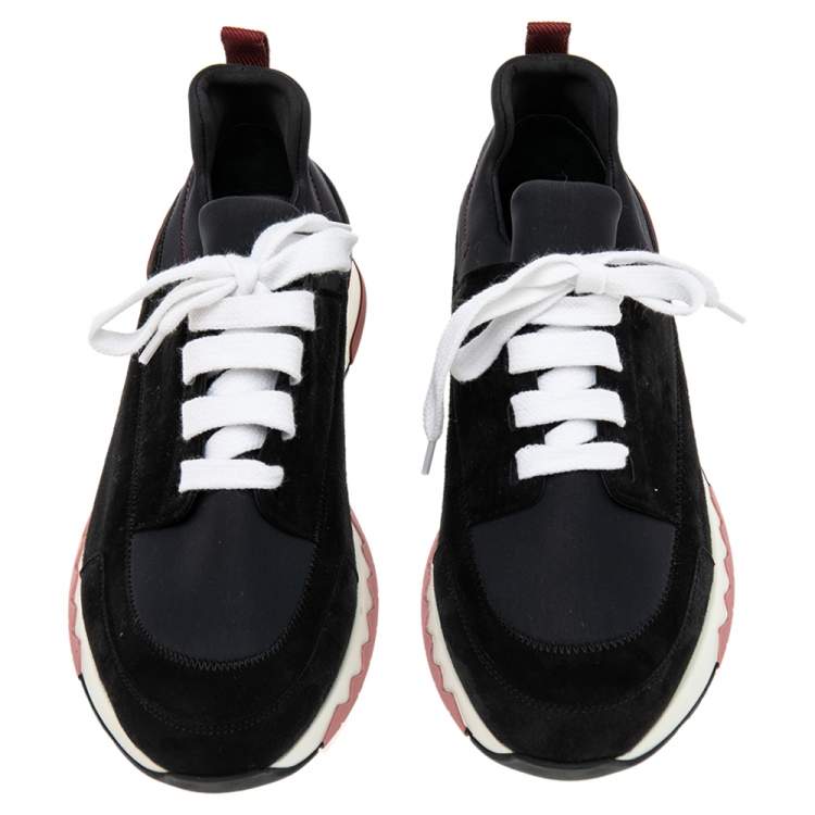 Pre Owned Hermes Black Nylon and Suede Stadium Low Top Sneakers Size 40 