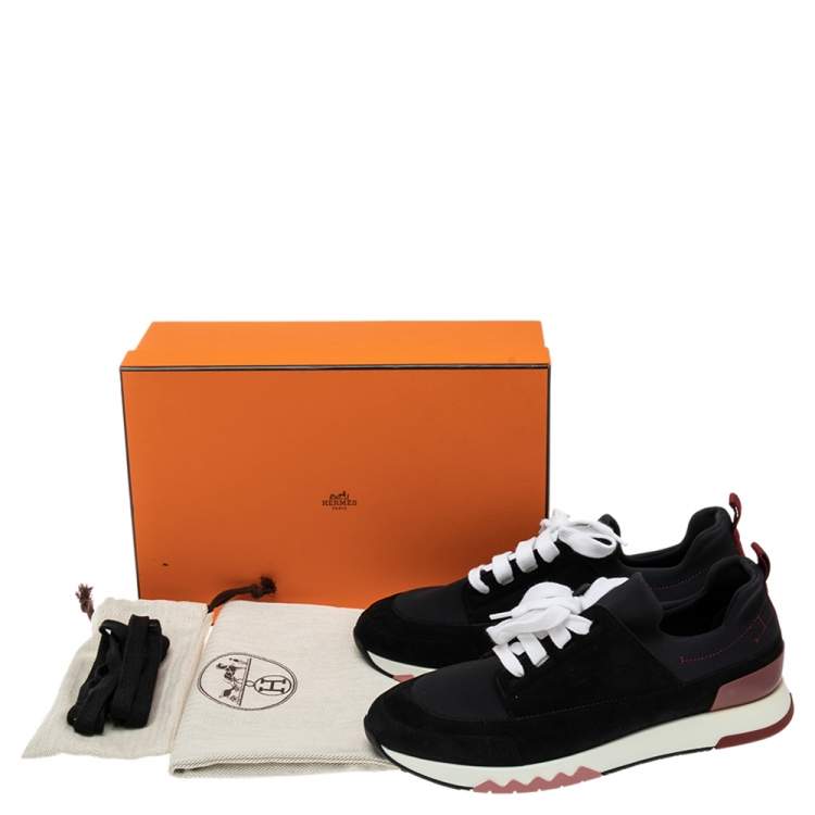 Pre Owned Hermes Black Nylon and Suede Stadium Low Top Sneakers Size 40 