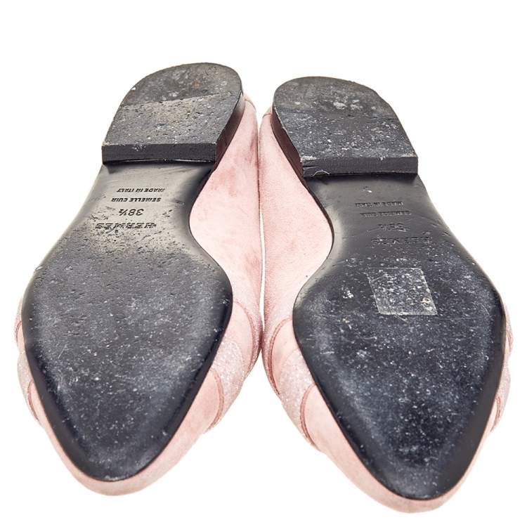 مملوكة مسبقًا Hermés Pink Suede And Glitter Roxane Mule Flats Size 38.5