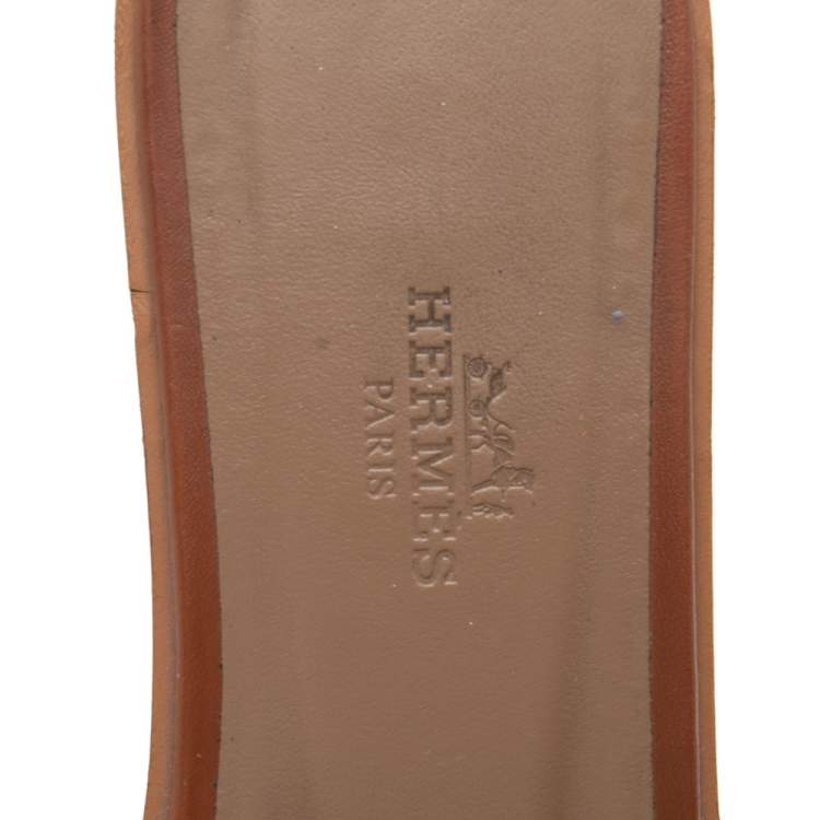 Pre Owned Hermes Brown Leather Oran Flats Size 37.5