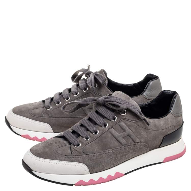 Pre Owned Hermes Grey Suede Trial Low-Top Sneakers Size 38