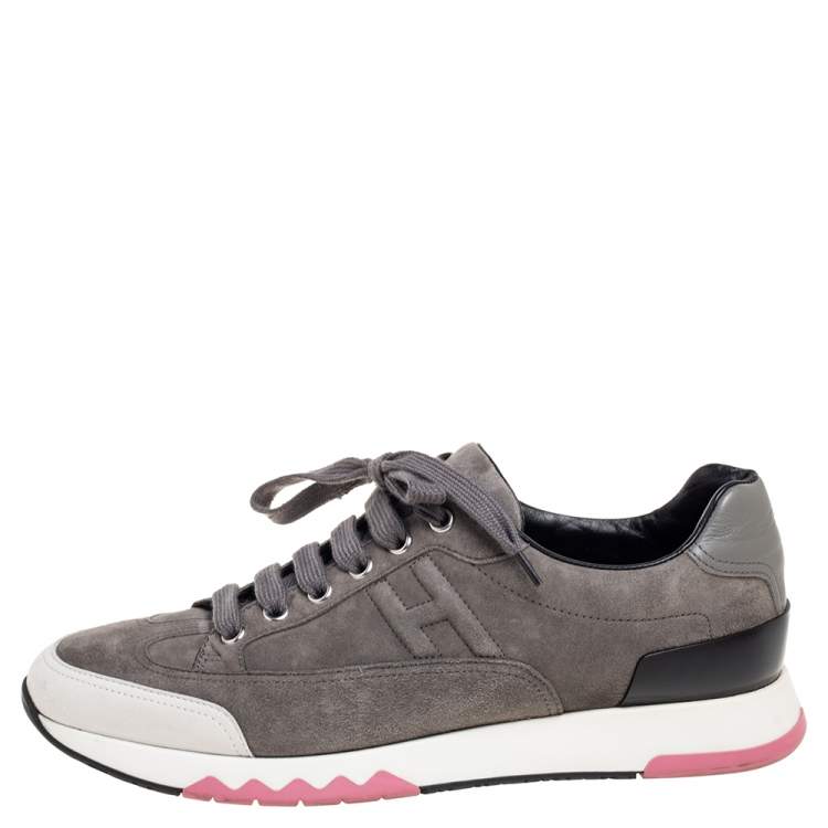 Pre Owned Hermes Grey Suede Trial Low-Top Sneakers Size 38