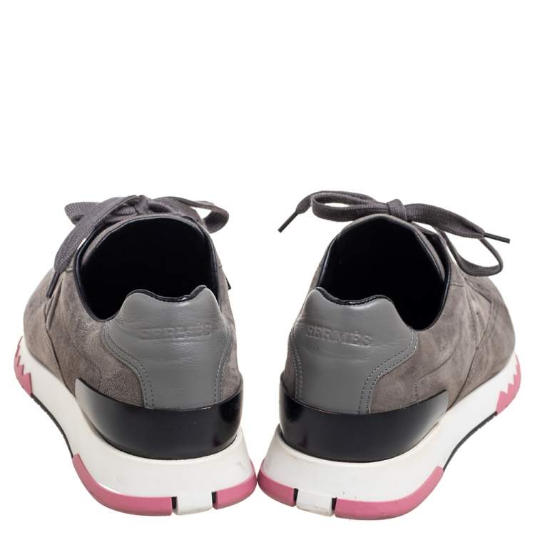 Pre Owned Hermes Grey Suede Trial Low-Top Sneakers Size 38