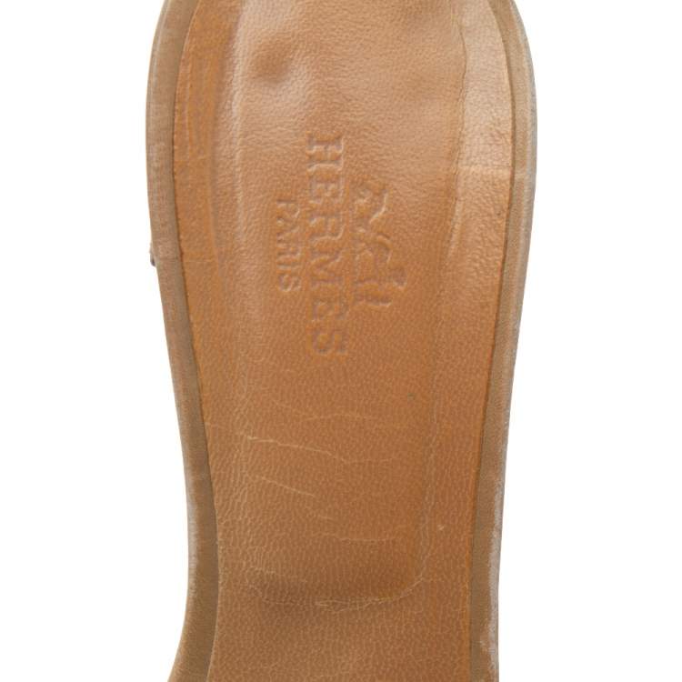 Pre Owned Hermes Beige Leather Oasis Slide Sandals Size 39