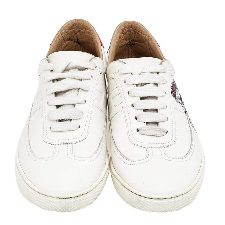 Pre Owned Hermés White Pégase Pop Print Leather Quicker Low Top Sneakers Size 36