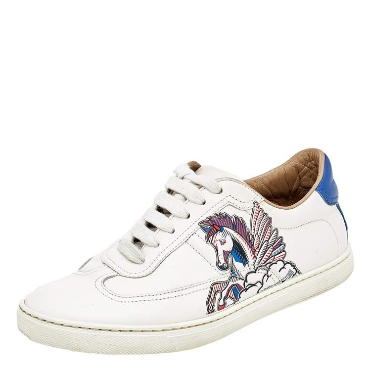 Pre Owned Hermés White Pégase Pop Print Leather Quicker Low Top Sneakers Size 36