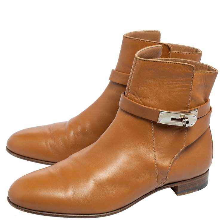 Pre Owned Hermes Tan Leather Neo Ankle Boots Size 39 
