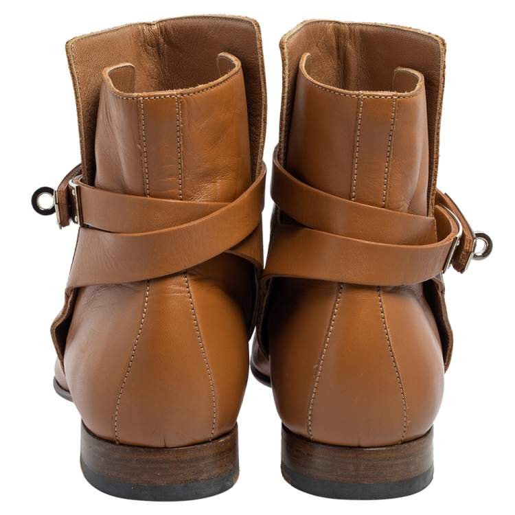 Pre Owned Hermes Tan Leather Neo Ankle Boots Size 39 
