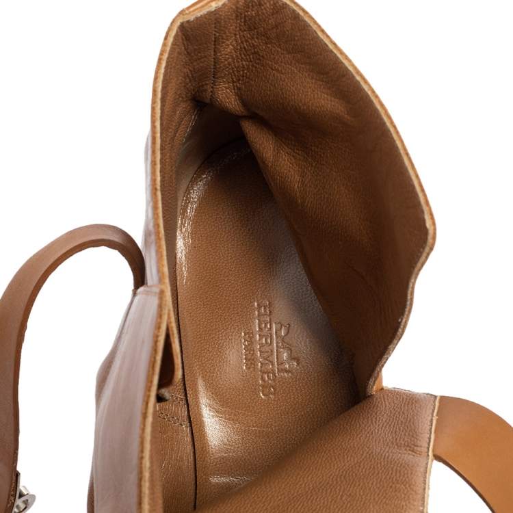 Pre Owned Hermes Tan Leather Neo Ankle Boots Size 39 