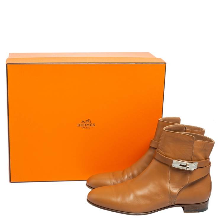 Pre Owned Hermes Tan Leather Neo Ankle Boots Size 39 