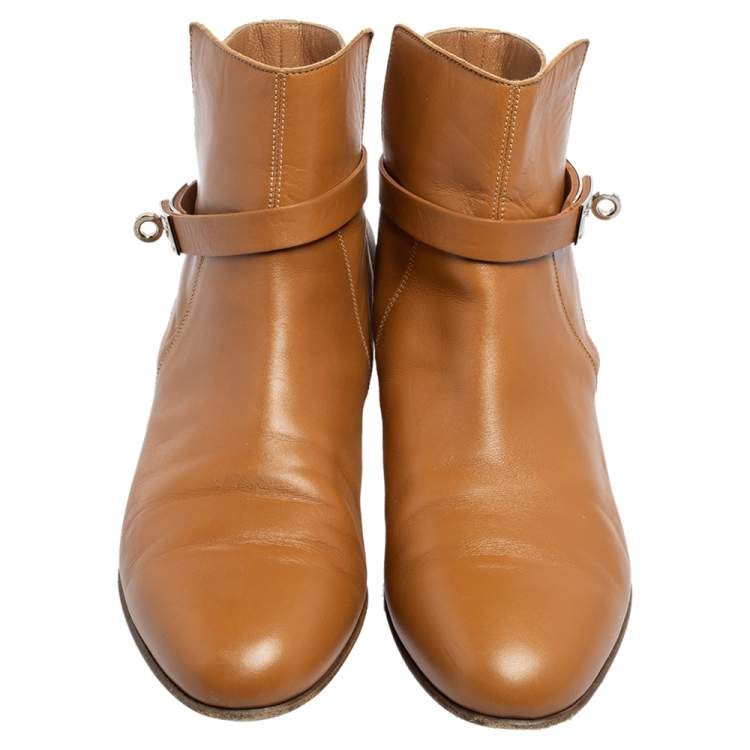 Pre Owned Hermes Tan Leather Neo Ankle Boots Size 39 
