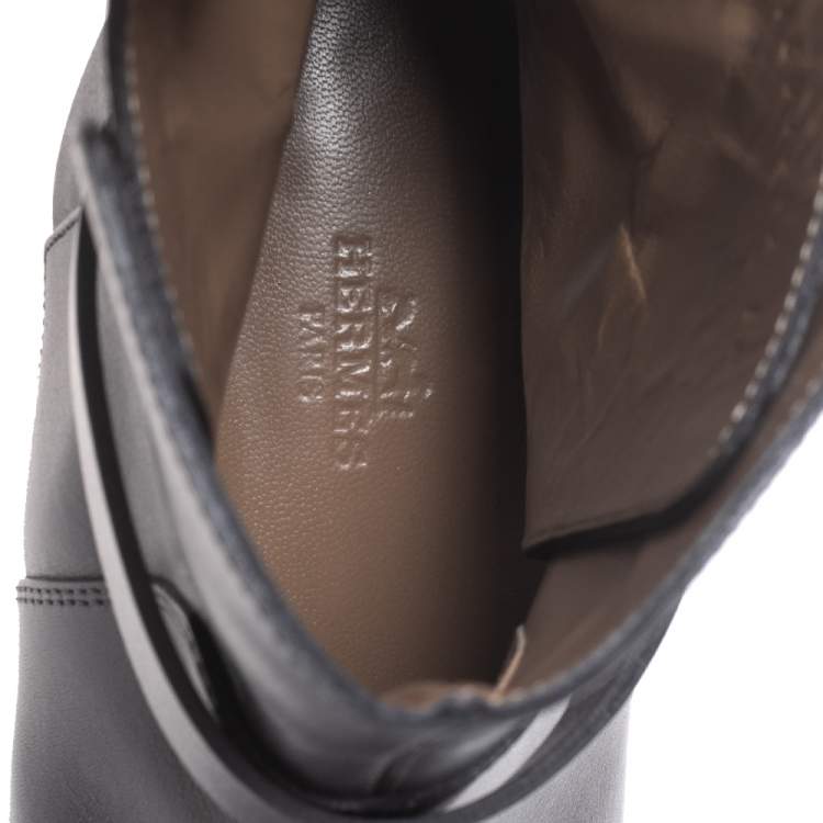 Pre Owned Hermes Black Leather Neo Ankle Boots Size 39 